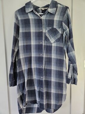 Vanilla Star Blue Plaid Shirt Dress Button Front Tunic